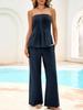 Completo Due Pezzi da Donna in Cotone con Top a Tubo Senza Spalline e Pantaloni a Gamba Larga