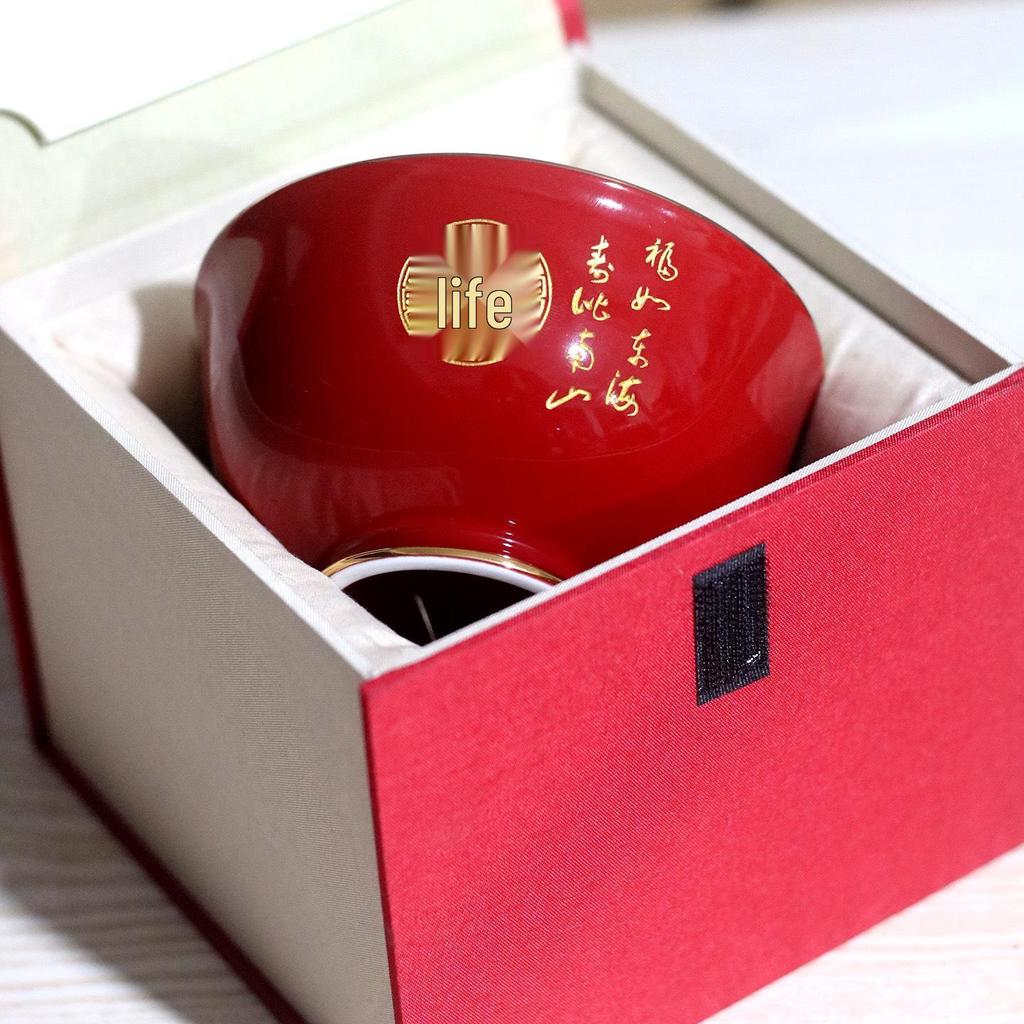 High-Temperature Underglaze Porcelain Longevity Bowl with Chopsticks and Spoon - Ideal Gift for 80th Birthday