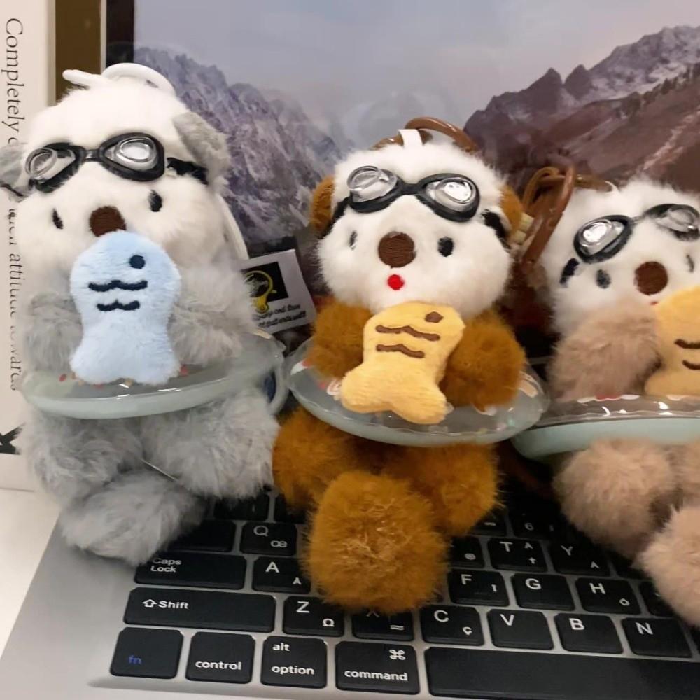 Animals Doll Cartoon Pilot Otter Keychain Keys Accessories Panda Puppy Plush Doll  Students