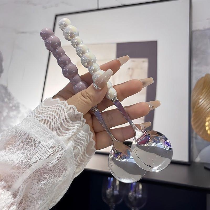 Stainless Steel Round Spoon Net Red Golden Dinner Long Handle Stirring Dessert Spoons For Kitchen Accessories Gadgets