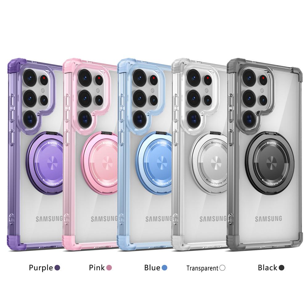 Rotating Magnetic Stand Transparent Phone Case for Samsung Galaxy S26 Ultra S25 Edge S23 S22 S21 Plus S24 FE Shockproof Cover