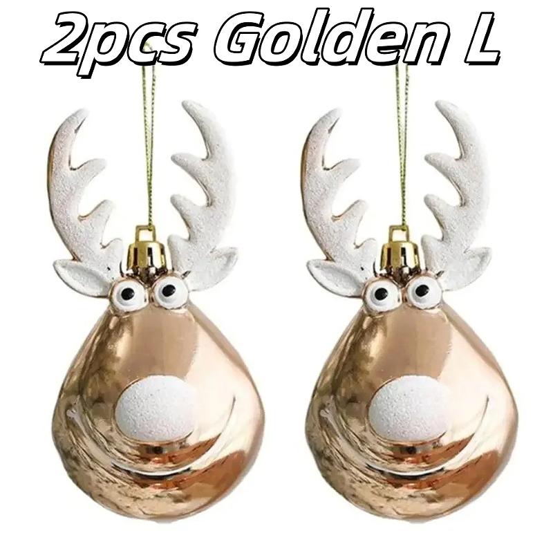 2PC Elk Christmas Ball Ornaments Plastic Xmas Tree Painted Reindeer Hanging Pendants Ball Ornaments Home Party Festival Decor