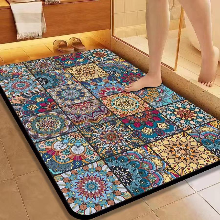 American Flower Diatom Mud Floor Mat, Bathroom Non-Slip And Dirt-Resistant Absorbent Floor Mat, Toilet Quick-Drying And Easy To Take Care Of