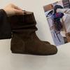 Retro pleated Maillard short boots, new casual and thin short tube inner heightening stacking boots, Martin boots