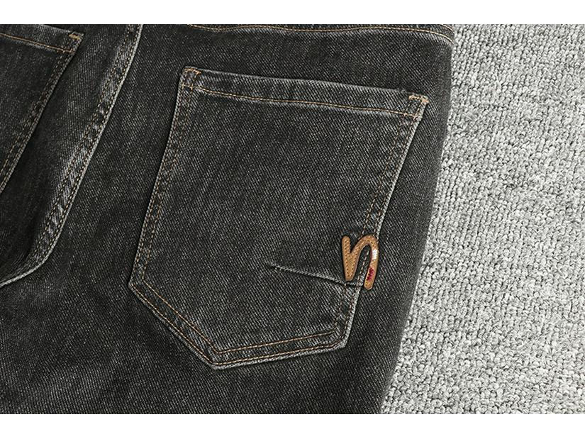Men's Dark Grey Slim Straight Distressed Jeans with Belt