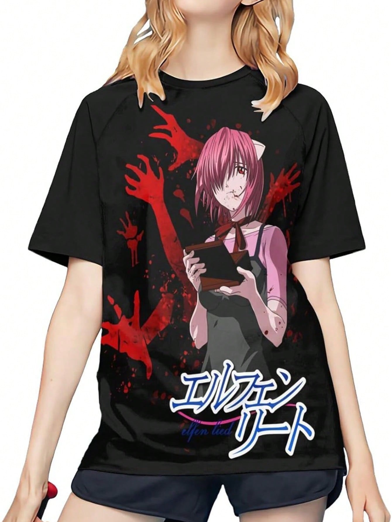 Anime Elfen Lied Blood Lucy T Shirt Girl s Casual O-Neck T-Shirts Summer Baseball Short Sleeves Tee S разноцветный
