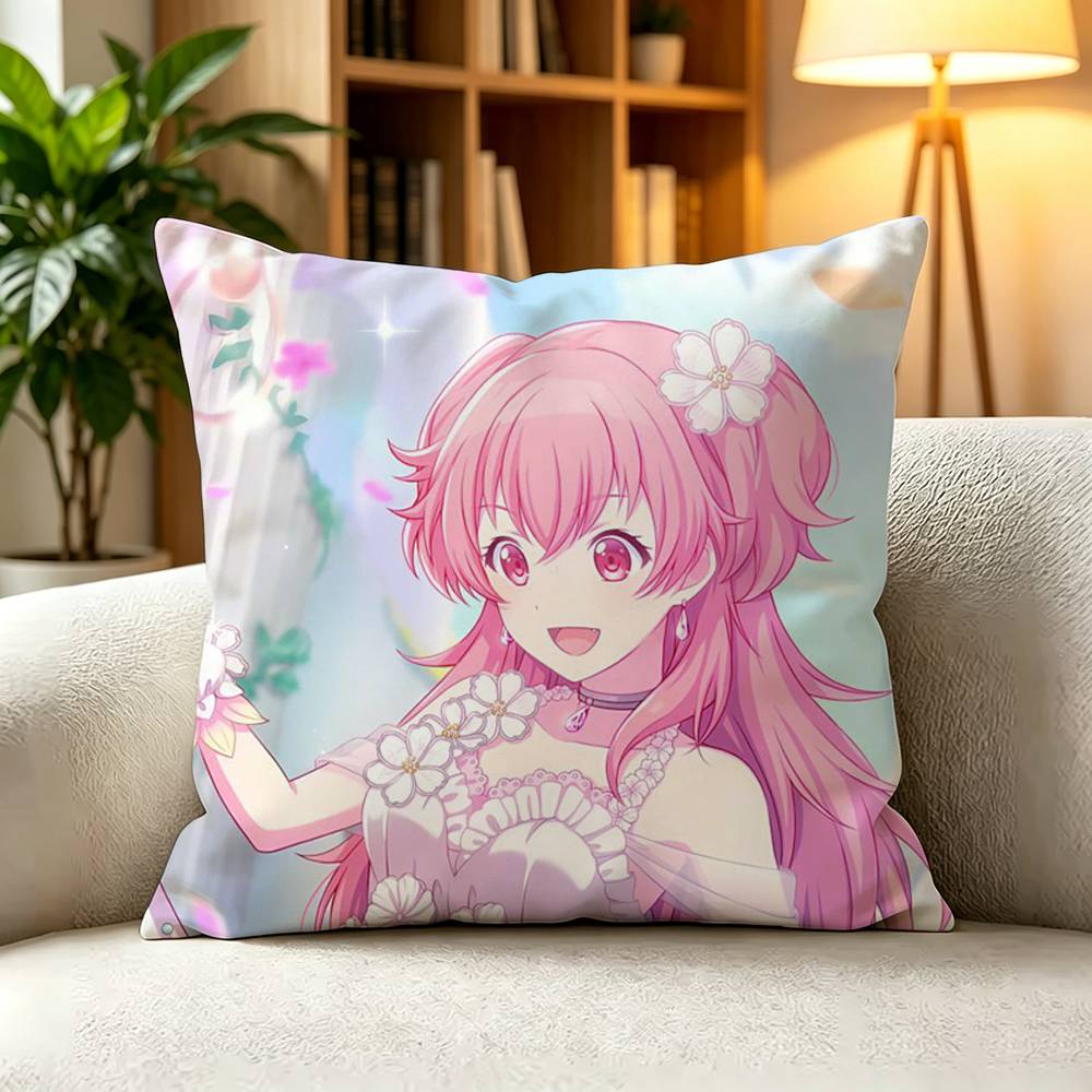 Emu Otori WonderlandsShowtime Cute Pink Anime Square DoubleSided printed Pillow Case Bedroom Bedside Pillow Sofa Cushion Cover