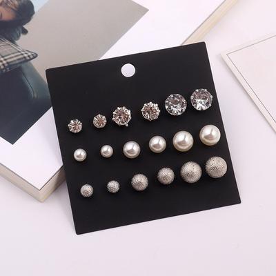 Vielseitiges Einfaches Ohrring-Set, Modisches Personalisiertes Strass-Perlen-Mattperlen-Ohrstecker-Set 9 Paare