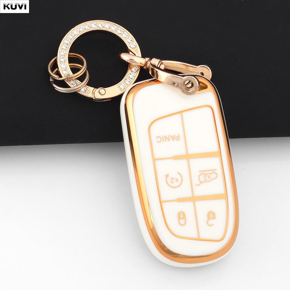 Golden 5 Button TPU Car Remote Key Case Cover Shell for Jeep Renegade Frand Cherokee Dodge Journey Charger Chrysler 200 300 300