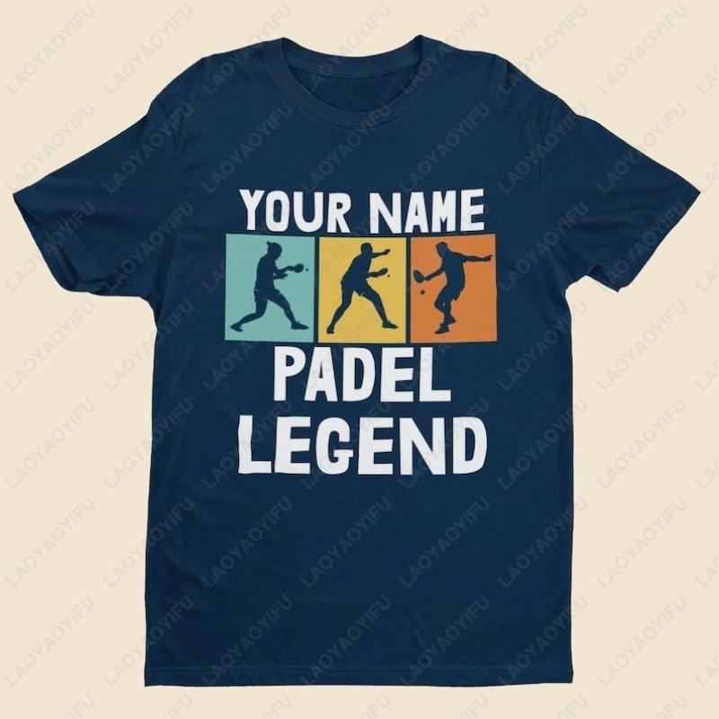 Personalised Your Name The Padel Legend Cotton TShirt for Padel Fans Tennis Player Silhouette Sports Casual Printed Unisex Tops