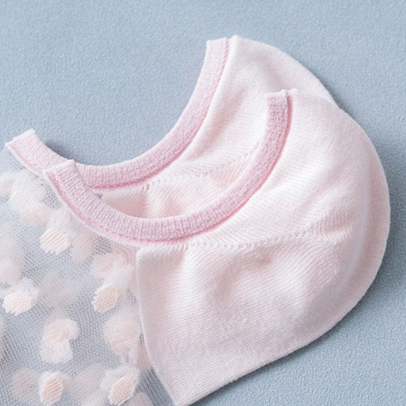 Women's Cotton Mesh Summer Invisible Boat Socks Polka Dot Transparent Ankle Socks