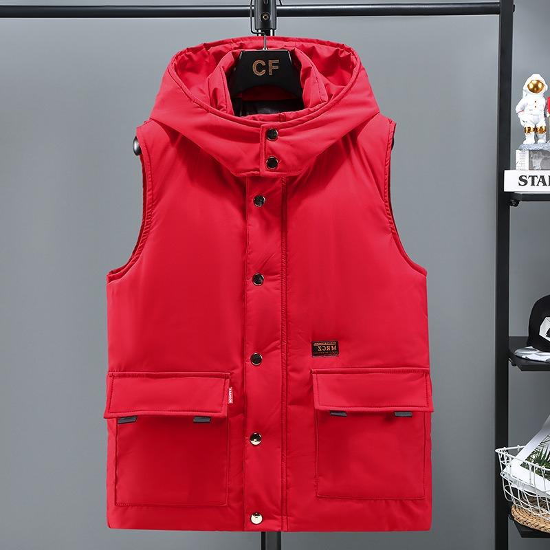 

Down cotton vest men s autumn and winter slim-fitting couple s cotton vest versatile sleeveless thickened cotton vest jacket S червоний