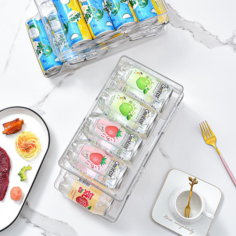 Double-Layer Rolling Beverage Storage Organizer for Fridge