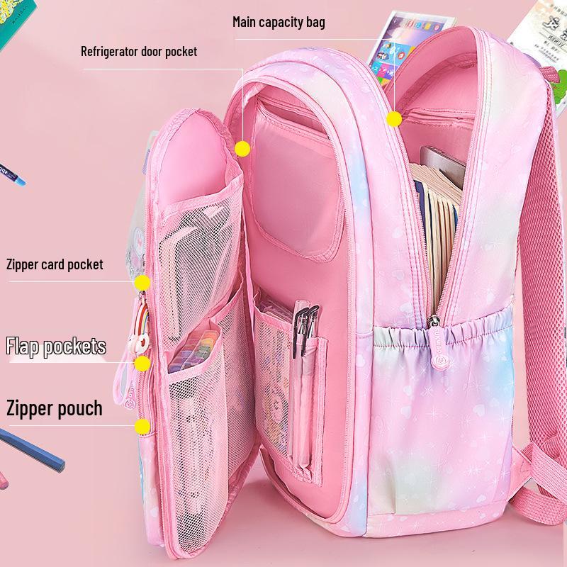 Rainbow Lightweight Girls' Backpack: Load-Reducing, Spine-Protecting, High-Capacity for Grades 1-6