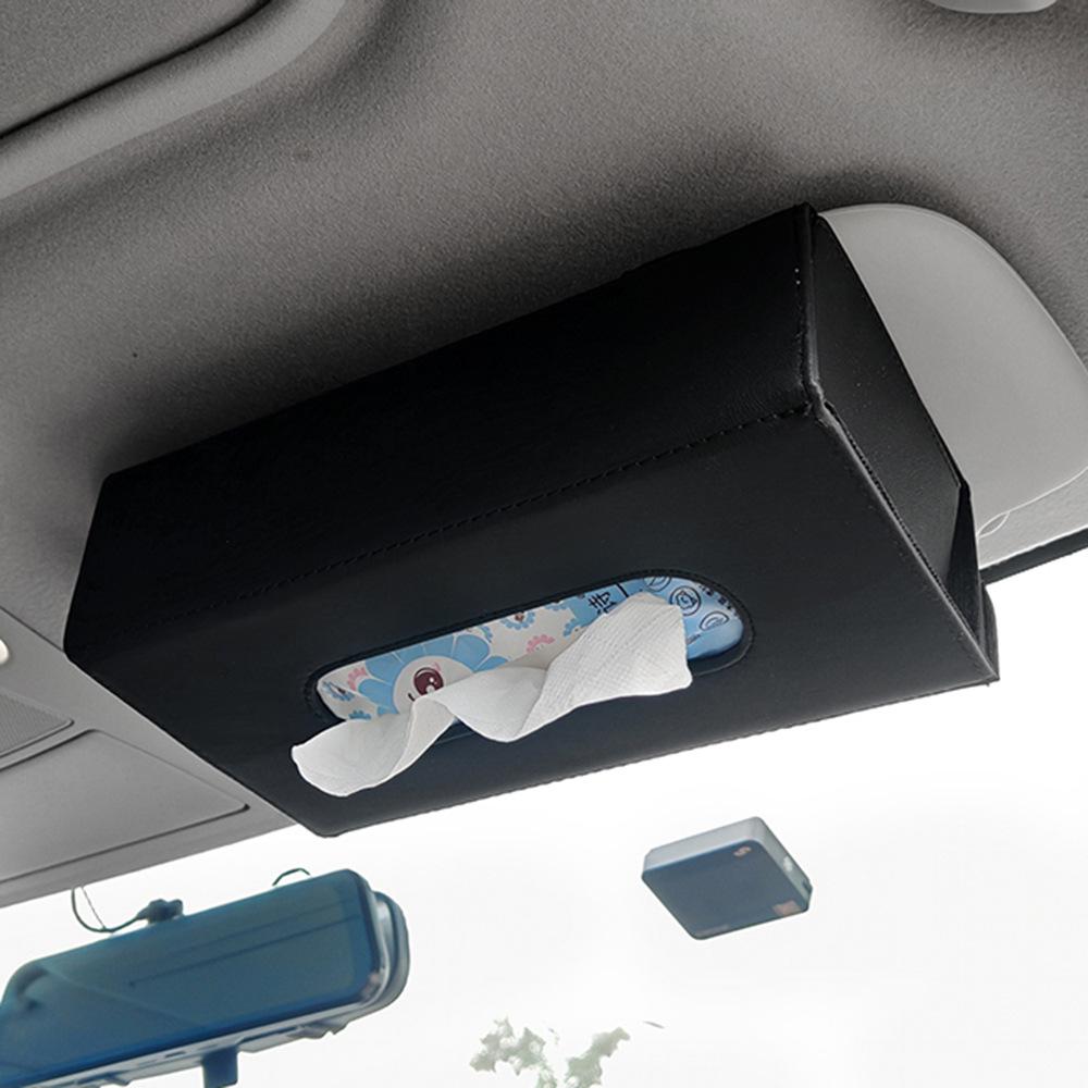 Leather Car Sun Visor Tissue and Mask Holder - Interior Clip-on Storage Box