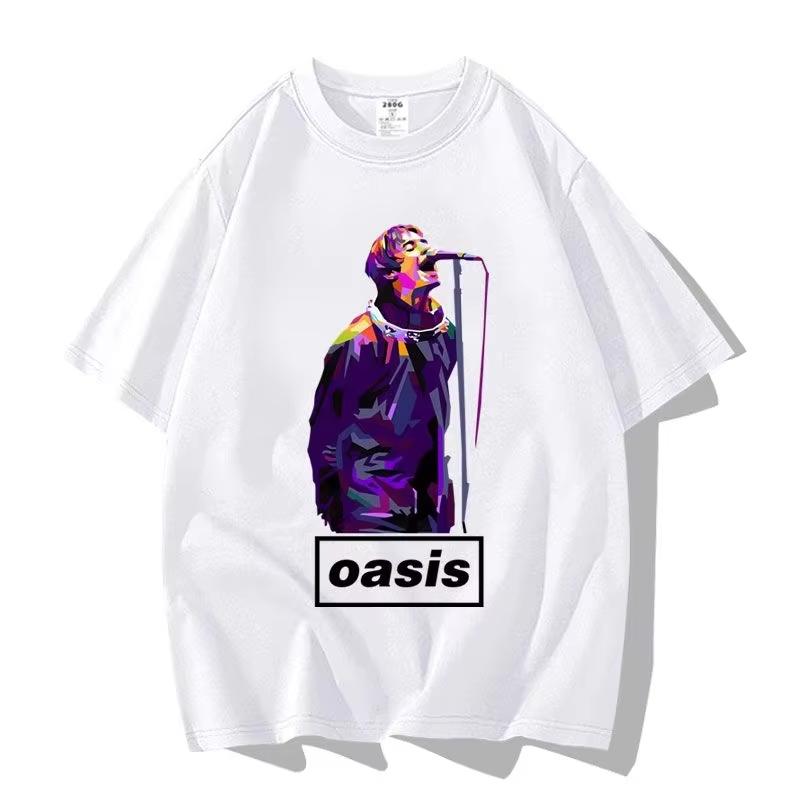 Britská pouličná Oasis Kapela Oasis Voľný Módny Všestranný Trendy Značkový Krátkorukávový Odev Polovičný Rukáv Bavlna Pár Tričko
