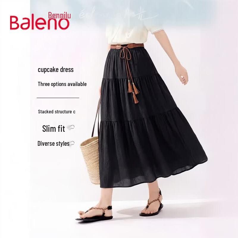 Baleno Women s 2026 Summer Tiered High-Waist Maxi Skirt One Size чёрный