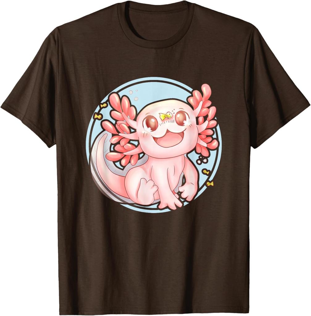 Kawaii Axolotl Cute Pink Amphibian Graphic Tee Soft Cotton Casual Crew Neck T-Shirt for Men