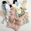 Damen Tanktop Süß Kurz Einfarbig Schleife Neckholder Kurz Rüschen Weste Tops