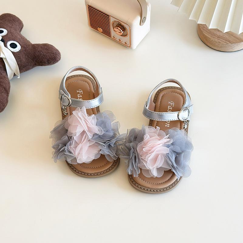 Girls Sandals Non-slip Soft Sole Kids Princess Shoes Lace Flowers Mixed Color 2025 Summer New Children Beach Shoes Fashion Sweet