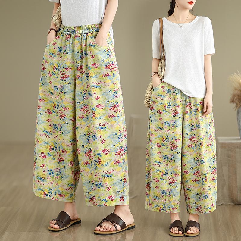 

DIMANAF 2025 Plus Size Summer Basic Elastic Jeans New Pants Women Loose Denim Trousers Big Casual Floral Pants 2XL жовтий