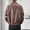 VANCAMEL Men's Double-Collar PU Leather Jacket
