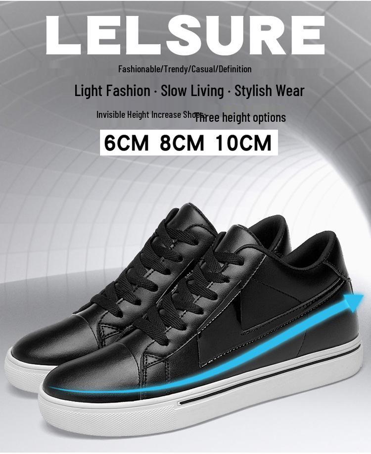 Men's Trendy Cowhide Sneakers - 8CM Taller, Round Toe, Thick Sole, Casual Sports Shoes