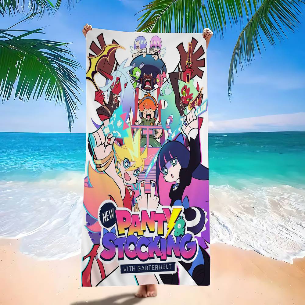 Anime P-Panty And Stocking Microfiber Blanket Quick Drying Beach Towels Oversized Printing Super Absorbent Pool Towel Blanket