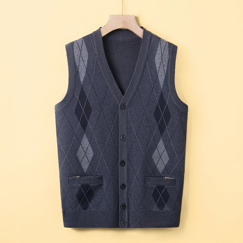 

Осенний вязаный кардиган мужской новый свитер без рукавов среднего возраста цветной повседневный папа настоящий карман жилет жилет 4XL