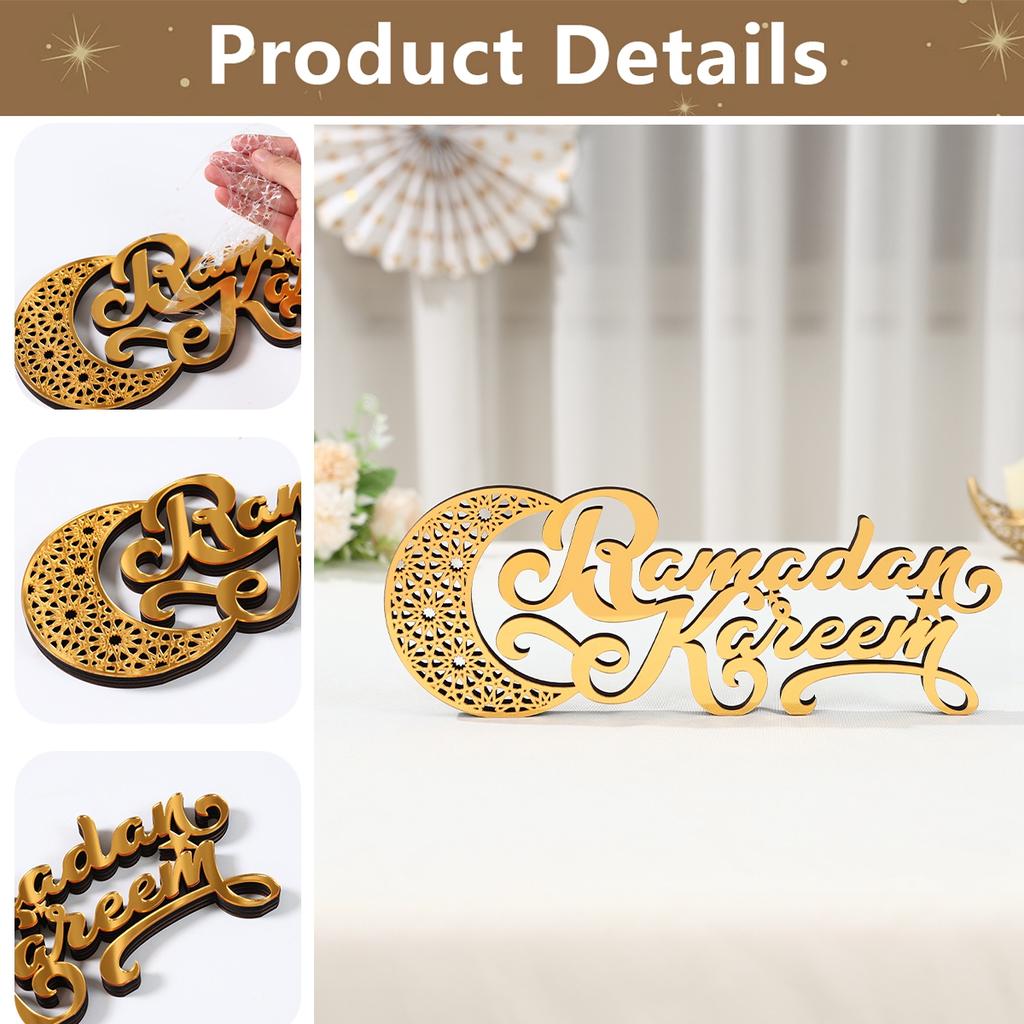 Ramadan Kareem Goldenes Acryl Ornament 2025 Eid Mubarak Ramadan Dekoration für Zuhause Islamische Muslimische Party Deko Eid Al Adha Geschenk