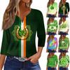 Women's Fashion Button-Up V-Neck Three-Quarter Sleeve Valentine's Day Print Top