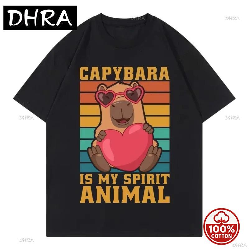 Cute Heart Holding Capybara Funny Graphic T Shirts Unisex Women Clothing Harajuku Y2k Tshirt Fashion Casual Short Sleeve Tshirts S