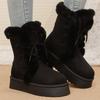 Vintage Furry Warm Snow Boots for Women Winter Platform Anti Slip Snow Boots Woman Faux Suede Lace Up Cotton Shoes Mujer