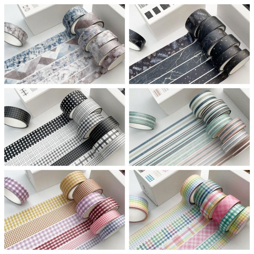 6Rolls/box Kawaii 6 Colors Plaid Washi Tape DIY Handbook Wrapping Paper Stickers