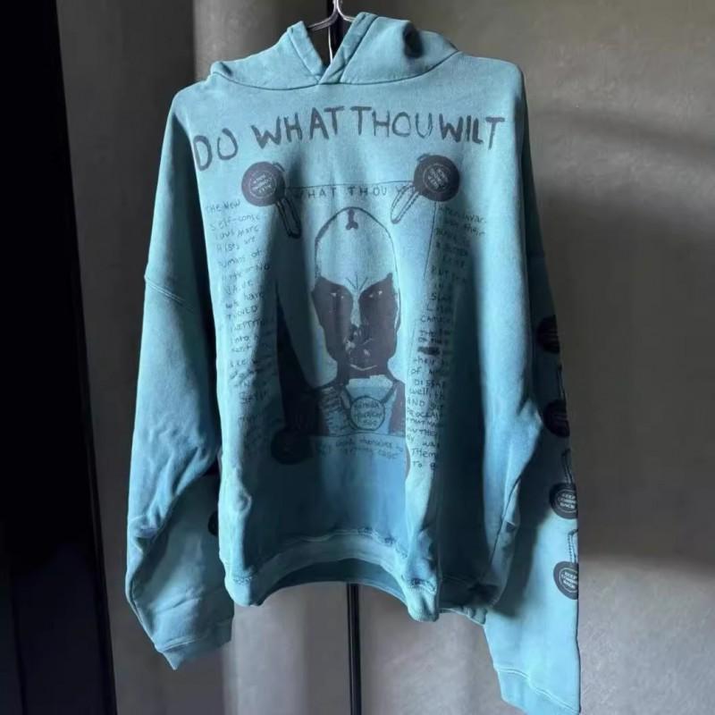 Unisex Oversized Hoodie With Distressed Washed Print Streetwear Cotton Sweatshirt Fall