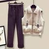 Sweet and Salty Street-Style Winter Vest, Lamb's Wool Sweatshirt, Wool Blend Pants Set: Trendy Autumn/Winter Women's Outfit, Youthful Style