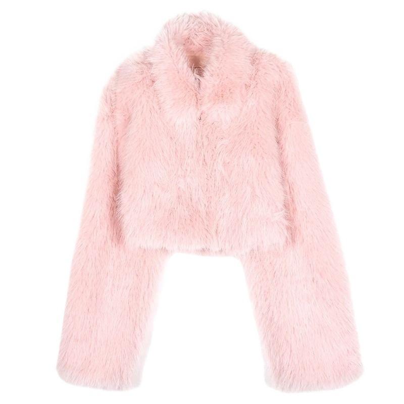 Imitation Fur Coat Women's New Autumn and Winter Short Warm Small Pink Fluffy Coat Top High Waist