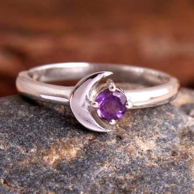 Bague améthyste, bijoux faits à la main, argent sterling 925, bijoux pour femmes, bague lune