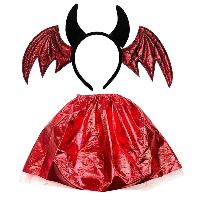 Five Dolls Halloween Bat Headband With Funny Animal Wings And Devil Skirt Costume