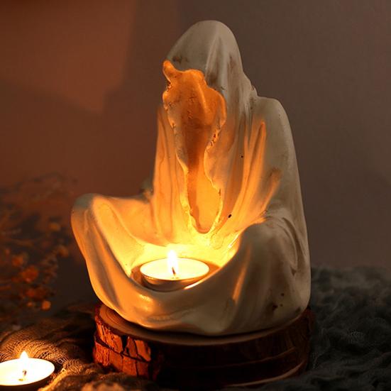 Halloween Ghost Wizard Candle Holder Gothic Grim Reaper Votive Tealight