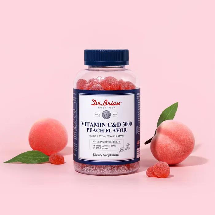 

Жувальні вітаміни C&D зі смаком персика 3000 (100 гумок) желе Peach Flavor (100 gummies) X 1 box