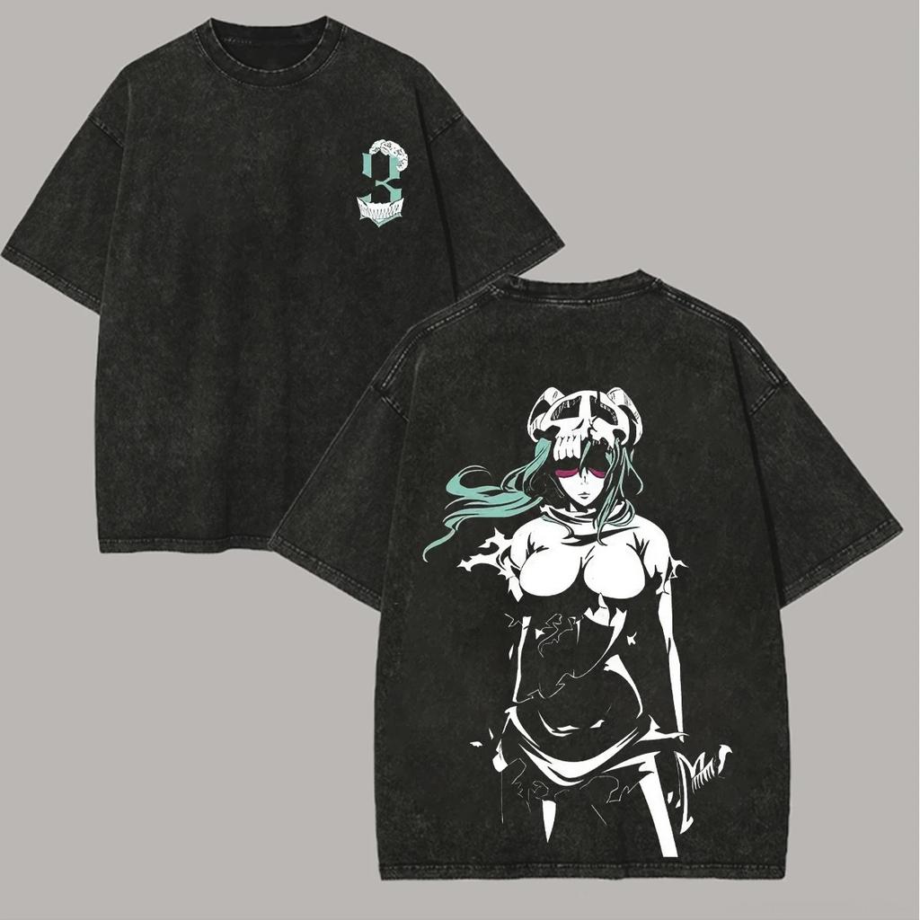 Hot-blooed Anime Bleach Kurosaki Ichigo Manga Graphic Print T-Shirt Men Women Vintage Washed Cotton Summer New Tee Streetwear Fashion Oversized Top