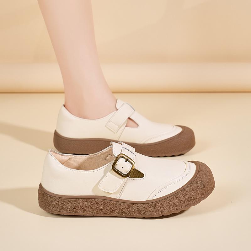 Autumn 2025 Retro Women's Genuine Leather Slip-On Shoes - Comfortable Casual Soft Sole for Moms