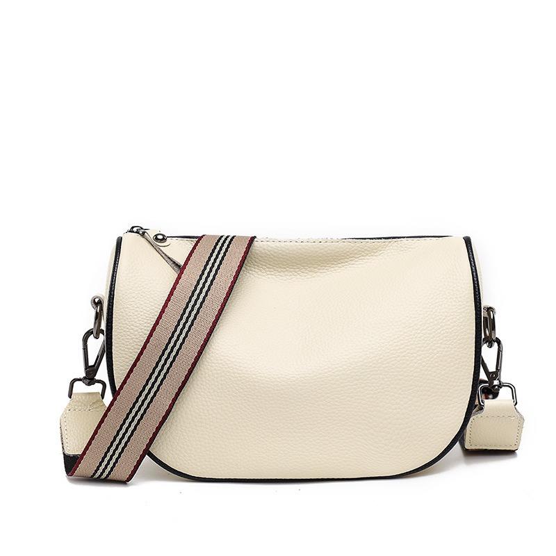 

Retro leather bag lychee pattern soft shell bag large capacity wide shoulder strap crossbody bag generation бежевий