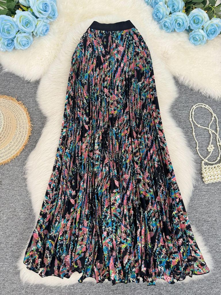 European South African Fashion Pleated Midi A-line Skirt with Big Hem – Versatile Holiday Women's Wear