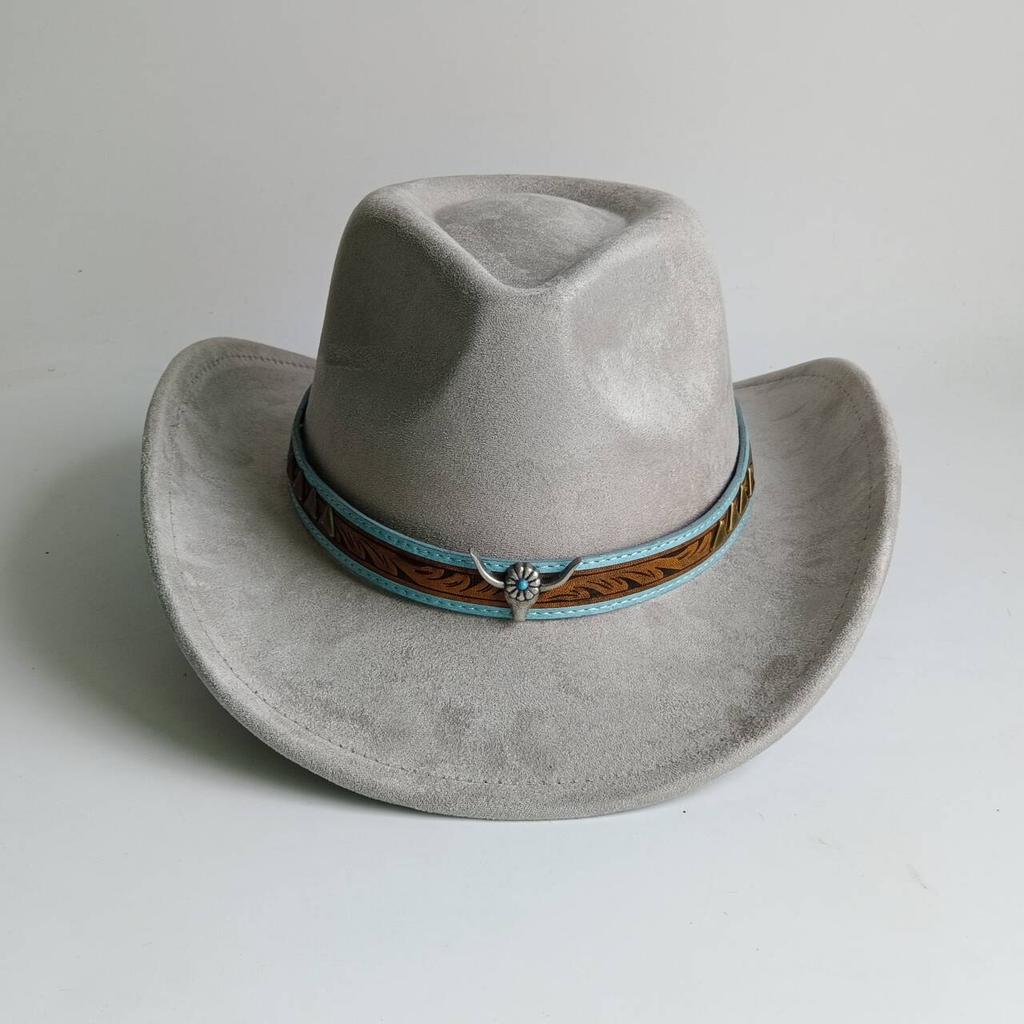 Cappello da Cowboy in Camoscio Accessori Testa di Toro Asta Larga Cappello da Rancher Autunno e Inverno per Uomini e Donne Cappello Jazz Classico Sombrero