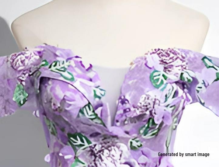 Elegant Off-the-Shoulder Purple Evening Dress with Puffy Skirt for Student Performances or Formal Events