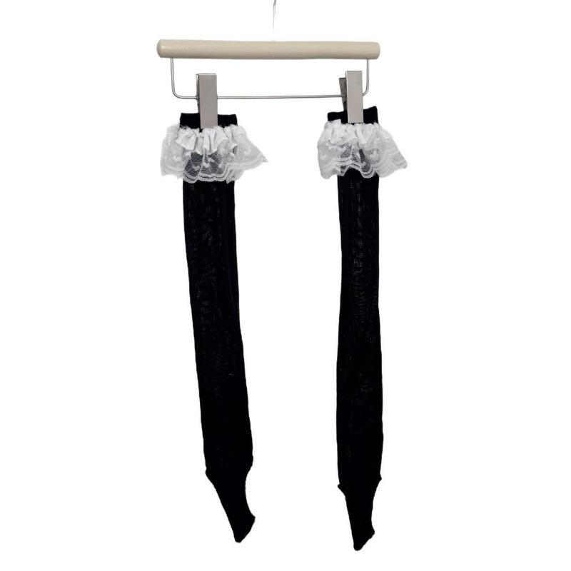 Foot Treading Pile Socks Summer Lace Edge Solid Color Boneless Socks Mid-calf Socks for Women