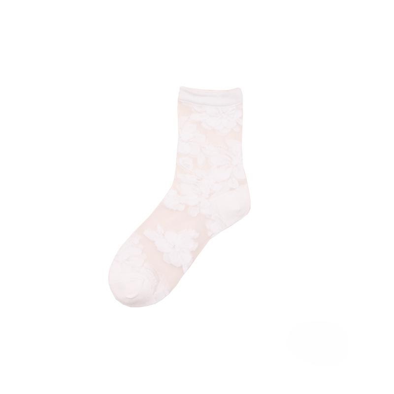 Ladies Spring and Summer New Glass Silk Transparent Lovely Big Flower Crystal Silk Socks