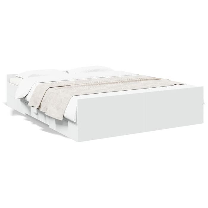 VidaXL Cadre de lit avec tiroirs blanc 150x200 cm bois d'ingénierie, lit, lit de rangement, cadre de lit double, lit double 3280286